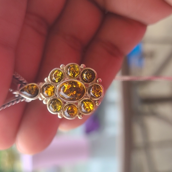 Vintage Valerio Baltic Amber & Silver Teardrop Dangle Pendant on 18in Box Chain - Picture 8 of 12